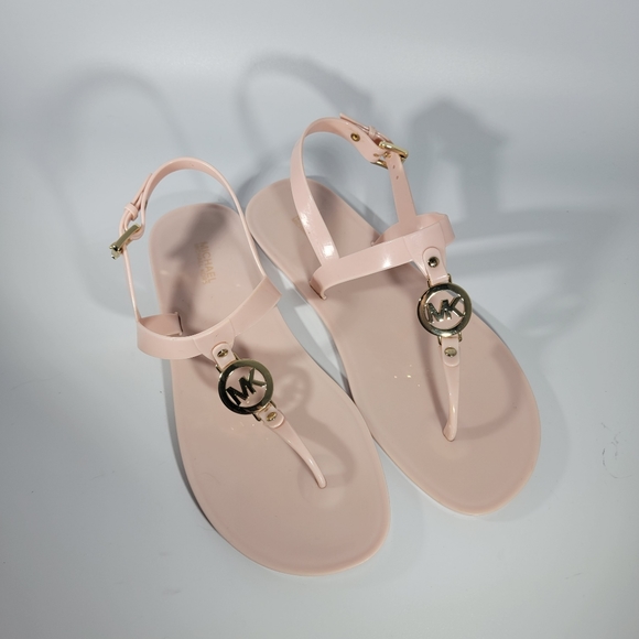 Michael Michael Kors Jelly Sandals Womens 8M Pink Gold Logo Buckle *Read - Picture 9 of 15